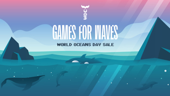 Key art for Games for Waves World Oceans Day Sale, featuring a whale swimming in an ocean